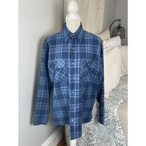 Field & Stream Shirt Jacket Mens Tall Blue Plaid Flannel Lined Button Down L